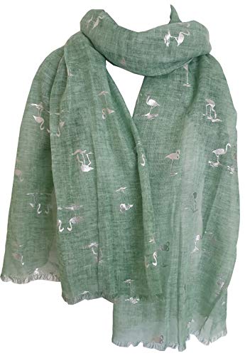 Glamlondon GlamLondon Women's Flamingo Print Scarf Silver Foil Birds Wrap