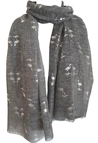 Glamlondon GlamLondon Women's Flamingo Print Scarf Silver Foil Birds Wrap