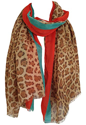 Glamlondon GlamLondon Women's Leopard Print Coloured Border Scarf