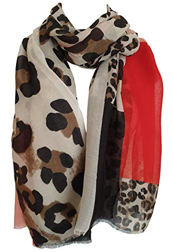 Glamlondon GlamLondon Women’s Leopard Print Scarf Multi Coloured Border