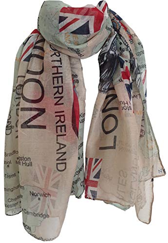 glamlondon GlamLondon Women's London Attraction Souvenir Scarf (A18 – Taupe Beige)(Size: L)