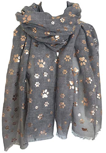 Glamlondon GlamLondon Women's Paw Print Scarf Metallic Foil Animal Cats Dogs Paws Glitter Wraps Shawl Scarves
