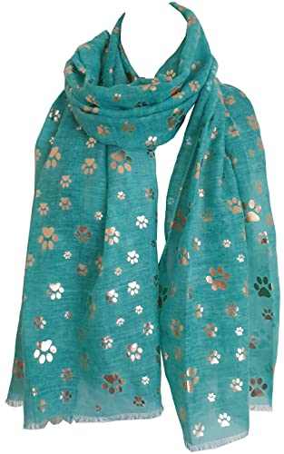 glamlondon GlamLondon Women's Paw Print Scarf Metallic Foil Animal Cats Dogs Paws Glitter Wraps Shawl Scarves