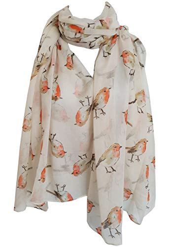 glamlondon GlamLondon Women’s Watercolour Robin Bird Printed Christmas Scarf