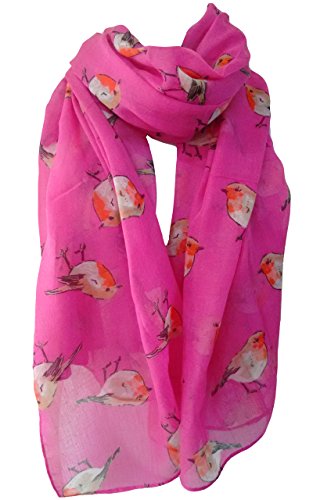 glamlondon GlamLondon Women’s Watercolour Robin Bird Printed Christmas Scarf