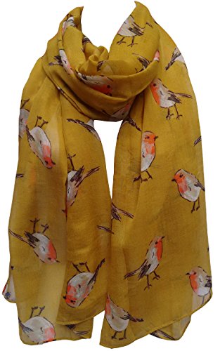 glamlondon GlamLondon Women’s Watercolour Robin Bird Printed Christmas Scarf
