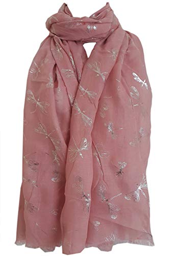 Glamlondon Glitter Dragonfly Scarf Womens Dragon Fly Silver Foil Scarves Pink Blue Black Grey Colours Small Dragonflies
