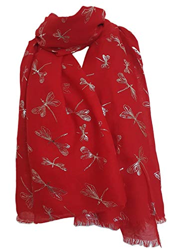 Glamlondon Glitter Dragonfly Scarf Womens Dragon Fly Silver Foil Scarves Pink Blue Black Grey Colours Small Dragonflies