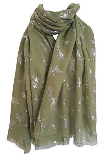 glamlondon Glitter Dragonfly Scarf Womens Dragon fly Silver Foil scarves Pink Blue Black Grey Colours Small Dragonflies