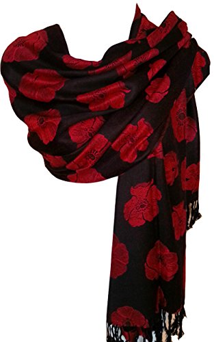 Glamlondon Poppy Pashmaina Scarf Soft Warm Viscose Pashminas Poppies Flower Womens Shawl