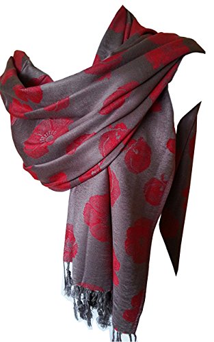Glamlondon Poppy Pashmaina Scarf Soft Warm Viscose Pashminas Poppies Flower Womens Shawl