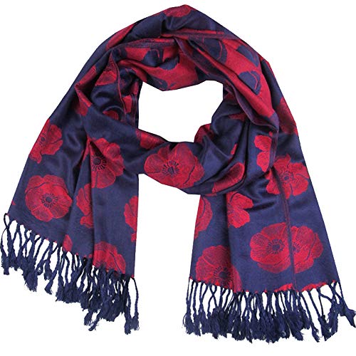 Glamlondon Poppy Pashmaina Scarf Soft Warm Viscose Pashminas Poppies Flower Womens Shawl