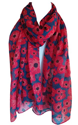 Glamlondon Poppy Scarf Red Poppies Printed Large Soft Flower Floral Ladies Womens Wrap