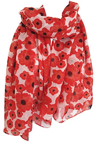 Glamlondon Poppy Scarf Red Poppies Printed Large Soft Flower Floral Ladies Womens Wrap