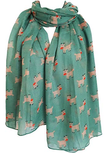 Glamlondon Rudolph Christmas Scarf Red-Nosed Reindeer Printed Womens Big Xmas Scarves Gift