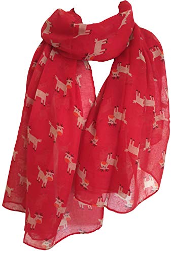 Glamlondon Rudolph Christmas Scarf Red-Nosed Reindeer Printed Womens Big Xmas Scarves Gift
