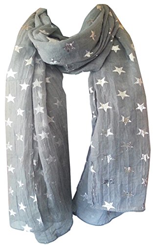 Glamlondon Star Scarf Glitter STARS Silver Foil Print Fashion Ladies Womens Classy Party Wrap