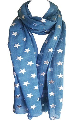 glamlondon Star Scarf Glitter STARS Silver Foil Print Fashion Ladies Womens Classy Party Wrap