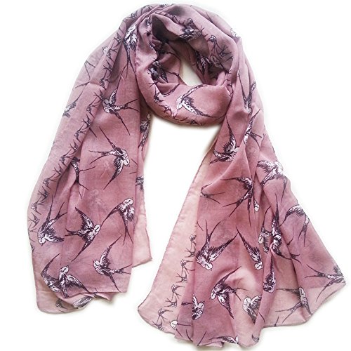 glamlondon Swallow Bird Print Scarf Womens Birds Fashion Quality Wrap (Pink Dusky)