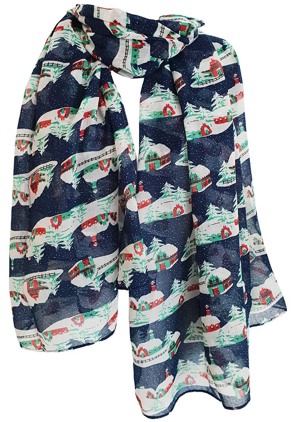 glamlondon Women's Christmas Scarf Large Various Xmas Theme Printed Festive Wrap Sarong Shawl