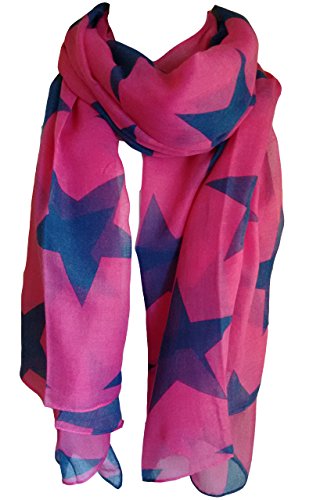 glamlondon Women scarves stars print large lightweight all seasons scarf (S1 – Fuchsia – (starBigPnk))