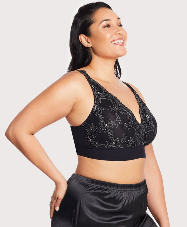 Glamorise Bramour Lexington Lace Plunge Bralette Black