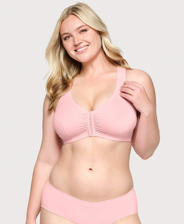 Glamorise Front-Closure Cotton T-Back Comfort Bra Pink Blush