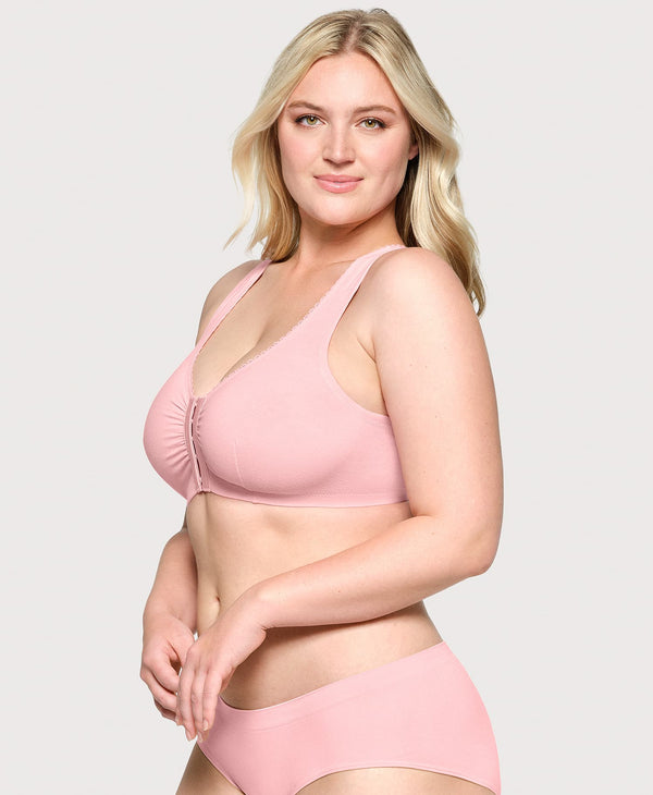 Glamorise Front-Closure Cotton T-Back Comfort Bra Pink Blush