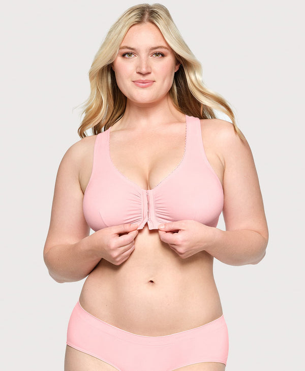 glamorise Front-Closure Cotton T-Back Comfort Bra Pink Blush