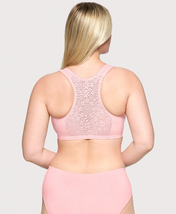Glamorise Front-Closure Cotton T-Back Comfort Bra Pink Blush