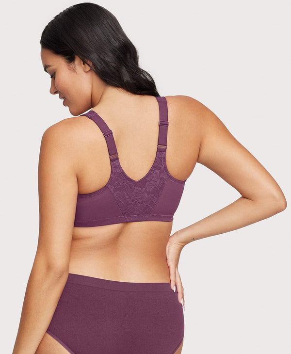 Glamorise Front-Closure Lacey T-Back WonderWire Bra Black Plum