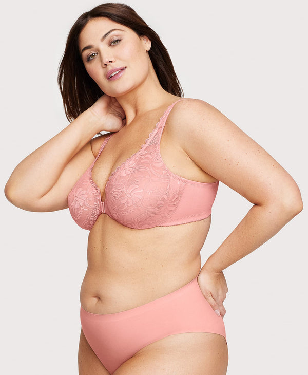 Glamorise Front-Closure Stretch Lace WonderWire Bra Apricot