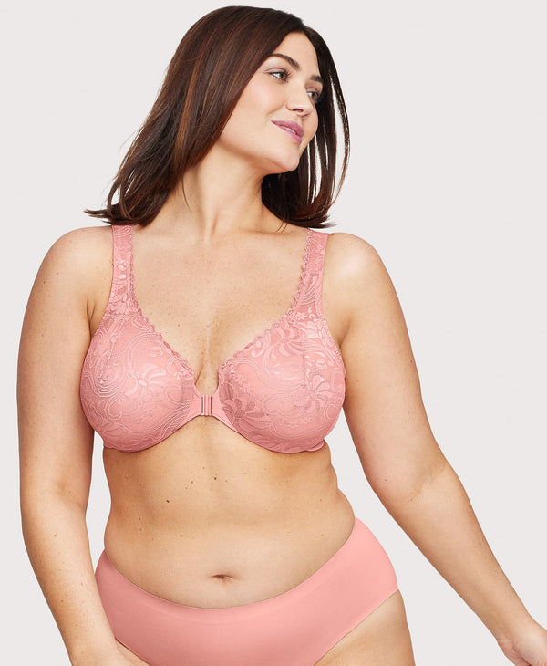 Glamorise Front-Closure Stretch Lace WonderWire Bra Apricot