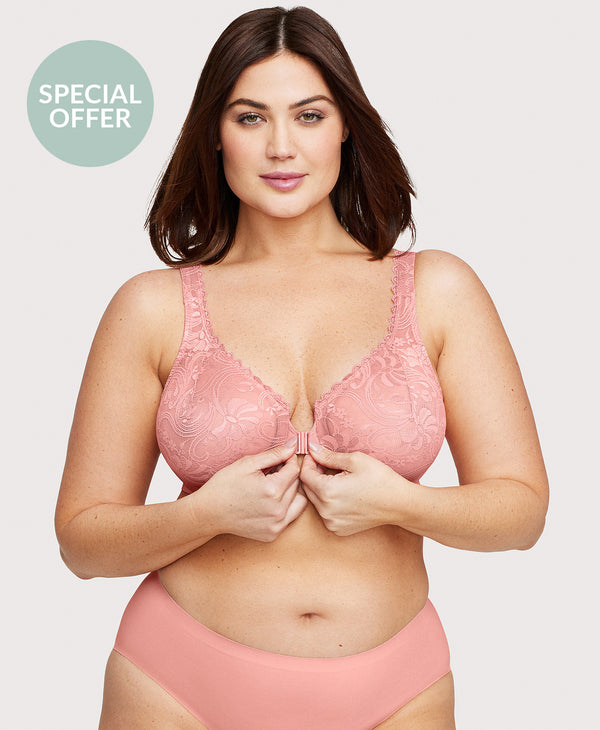 glamorise Front-Closure Stretch Lace WonderWire Bra Apricot