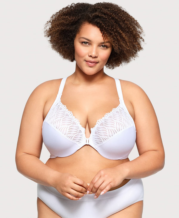 Glamorise Front-Closure T-Back WonderWire Bra White