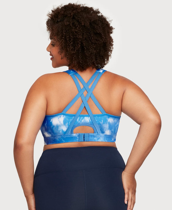 Glamorise Front-Closure Zip Up Sports Bra Blue Tie-Dye