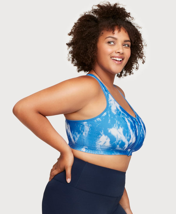 Glamorise Front-Closure Zip Up Sports Bra Blue Tie-Dye