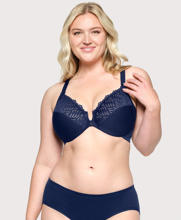 Glamorise Front-Closure T-Back WonderWire Bra Blue