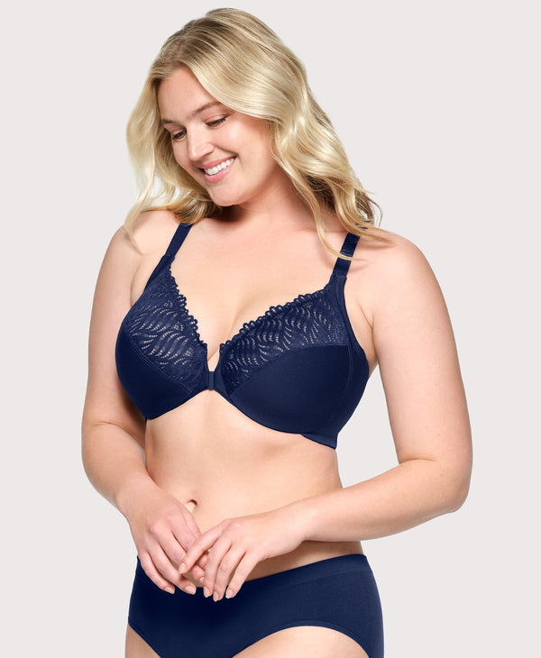 Glamorise Front-Closure T-Back WonderWire Bra Blue