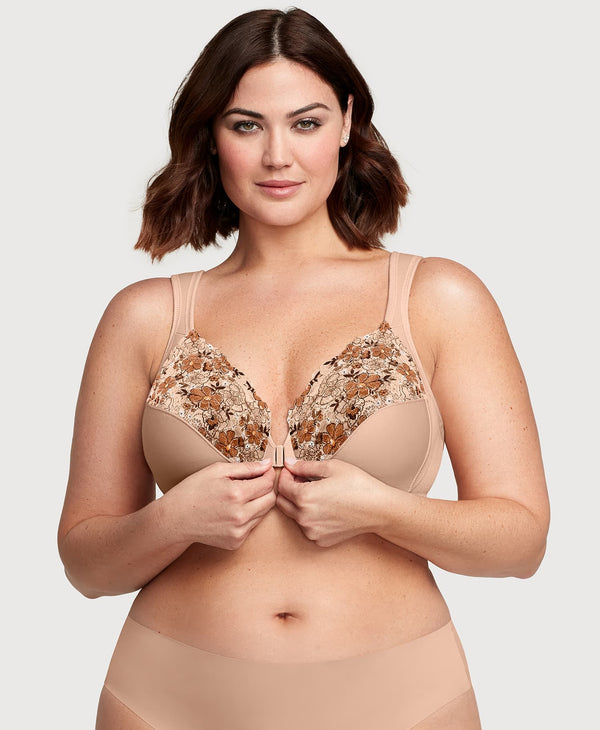 Glamorise Front-Closure WonderWire Bra Cafe Print