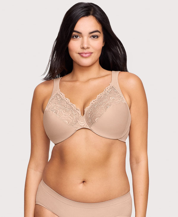 Glamorise Low Cut WonderWire Lace Bra Cafe
