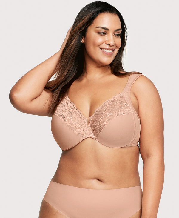 glamorise Low Cut WonderWire Lace Bra Cappuccino