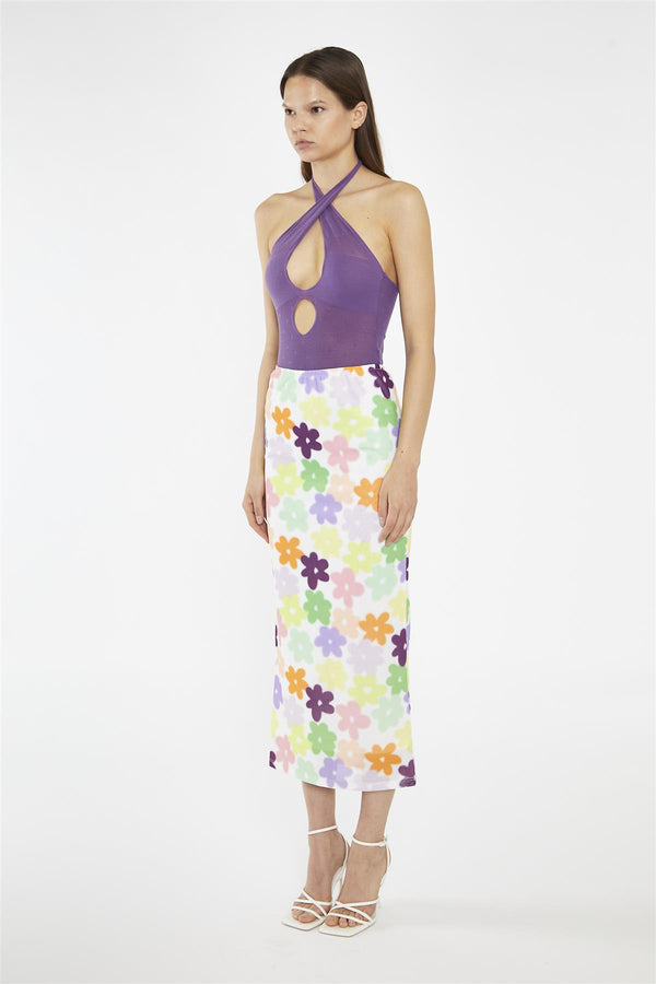 Glamorous Amethyst Cross-Over Halterneck Knitted-Bodysuit