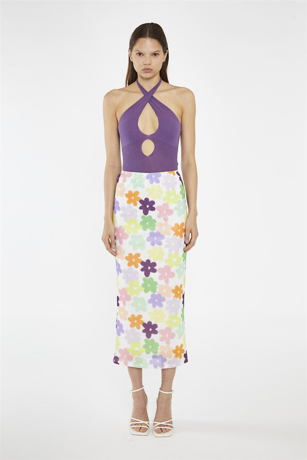 glamorous Amethyst Cross-Over Halterneck Knitted-Bodysuit