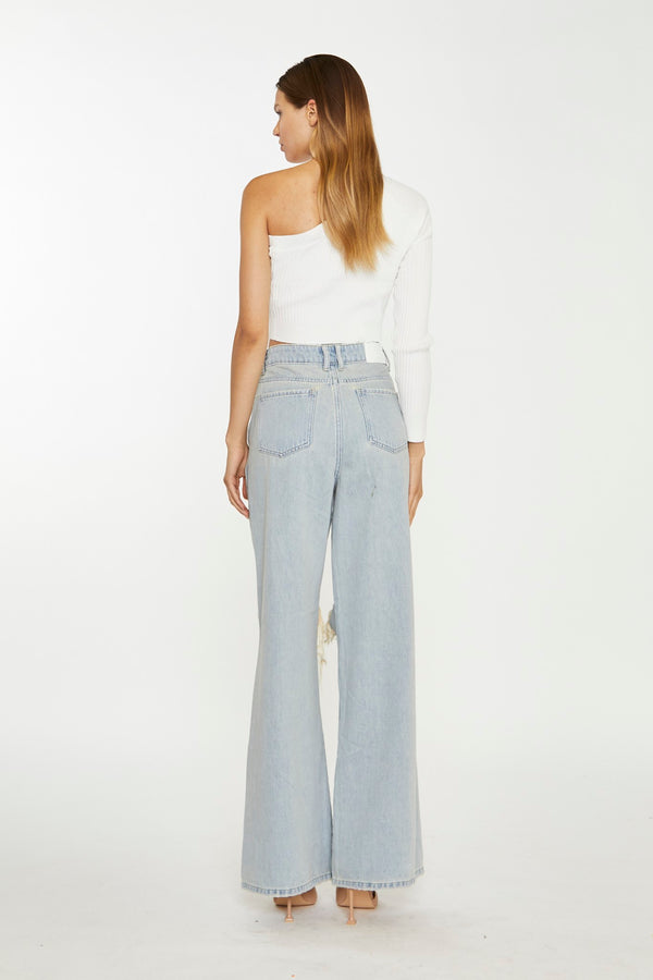 Glamorous Authentic-Bleach-Wash Distressed Wide Leg Jeans