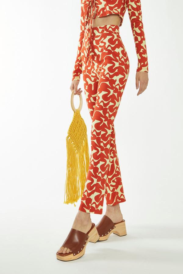 Glamorous Banana-Orange Squiggle Jersey Flared Trousers