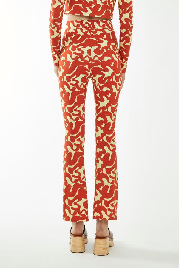 Glamorous Banana-Orange Squiggle Jersey Flared Trousers