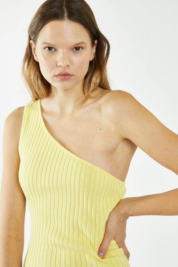 Glamorous Banana-Yellow Rib-Knit Asymmetric Midi Dress