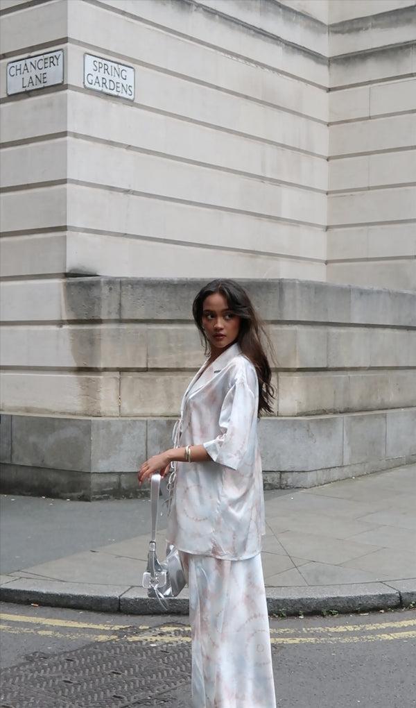 Glamorous Beige-Grey-Watercolour Bias-Cut-Maxi-Skirt