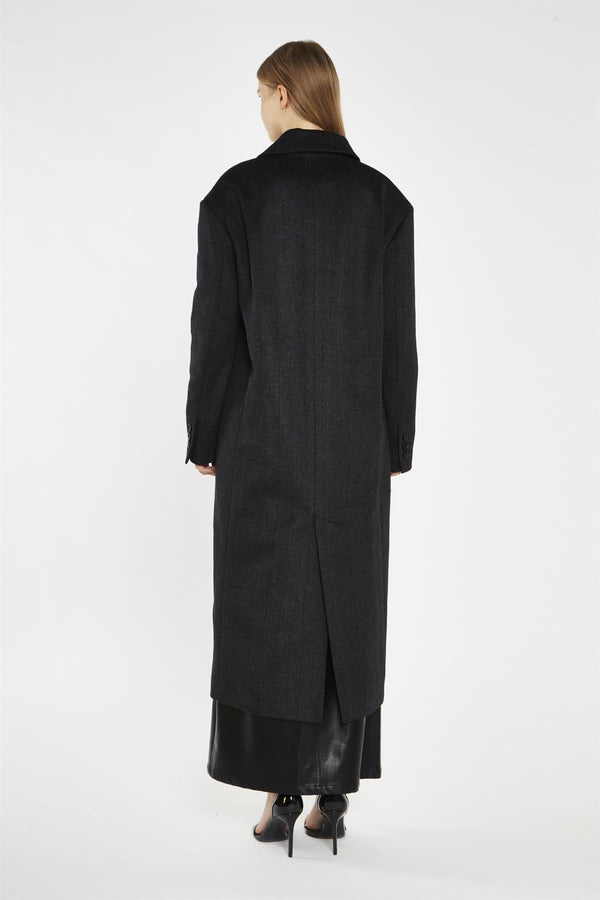 Glamorous Black Herringbone Oversized Longline-Coat
